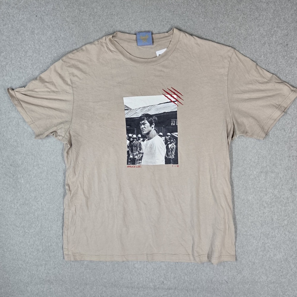Bruce Lee x Shoe Palace Men Shirt 2XL Beige Embroidered Graphic Bruce Lee Grunge